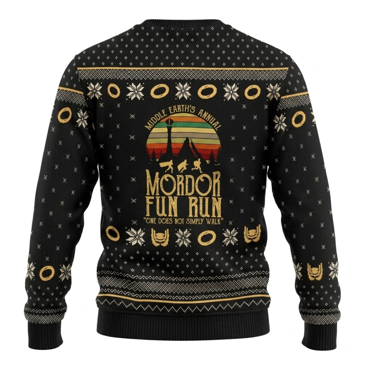 Dark Land Annual 5K Fun Run Ugly Christmas Sweater - Middle Realm Fantasy Holiday Knit Print