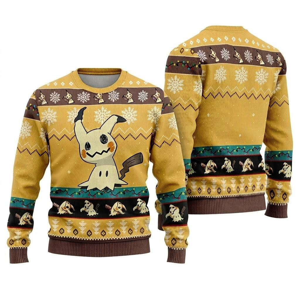 Rag Doll Ghost Disguise Monster Ugly Christmas Sweater - Anime Spooky Holiday Knit Print