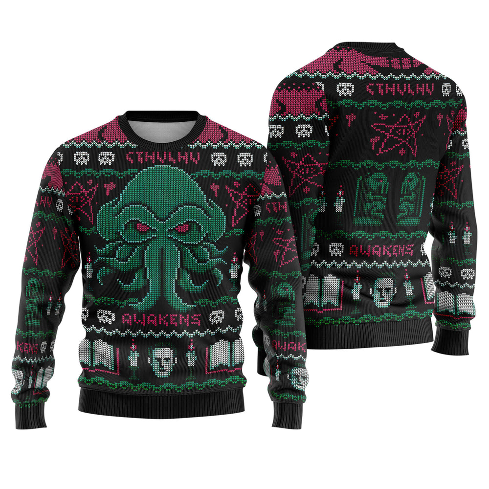 Cthulhu Awakens Ugly Christmas Sweater - Cosmic Horror Holiday Knit Print