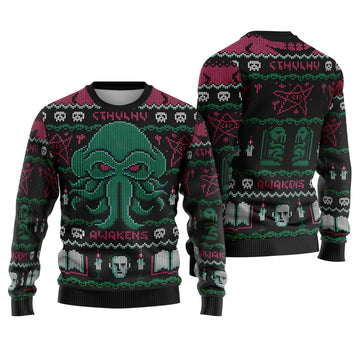 Cthulhu Awakens Ugly Christmas Sweater - Cosmic Horror Holiday Knit Print