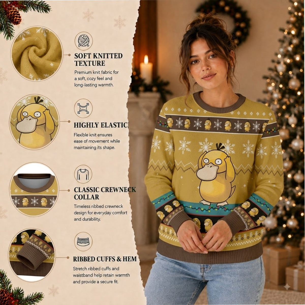 Headache Yellow Duck Ugly Christmas Sweater - Funny Character Holiday Knit Print