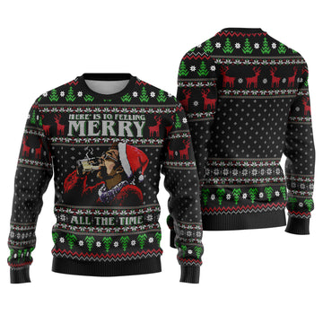 Heres To Feeling Merry All The Time Ugly Christmas Sweater - Festive Holiday Knit Print
