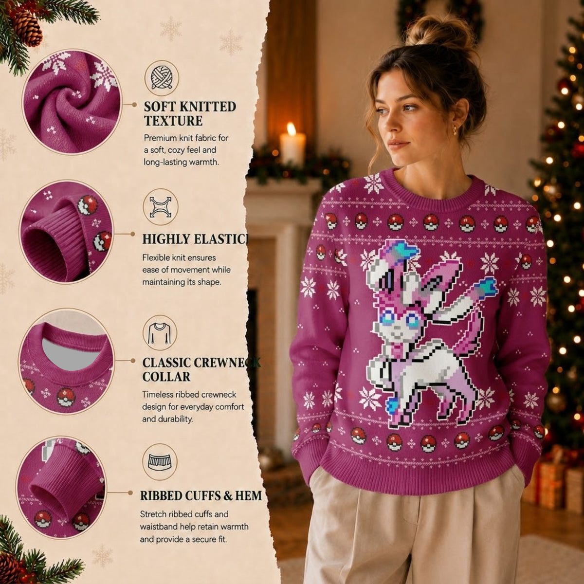 Pastel Ribbon Fairy Fox Evolution Ugly Christmas Sweater - Pixel Art Holiday Knit Print