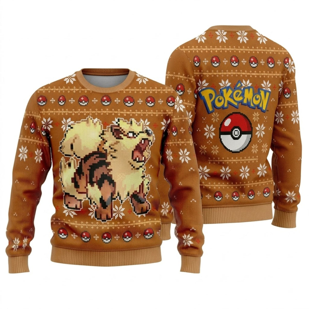 Legendary Fire Canine Beast Ugly Christmas Sweater - Pixel Art Holiday Knit Print