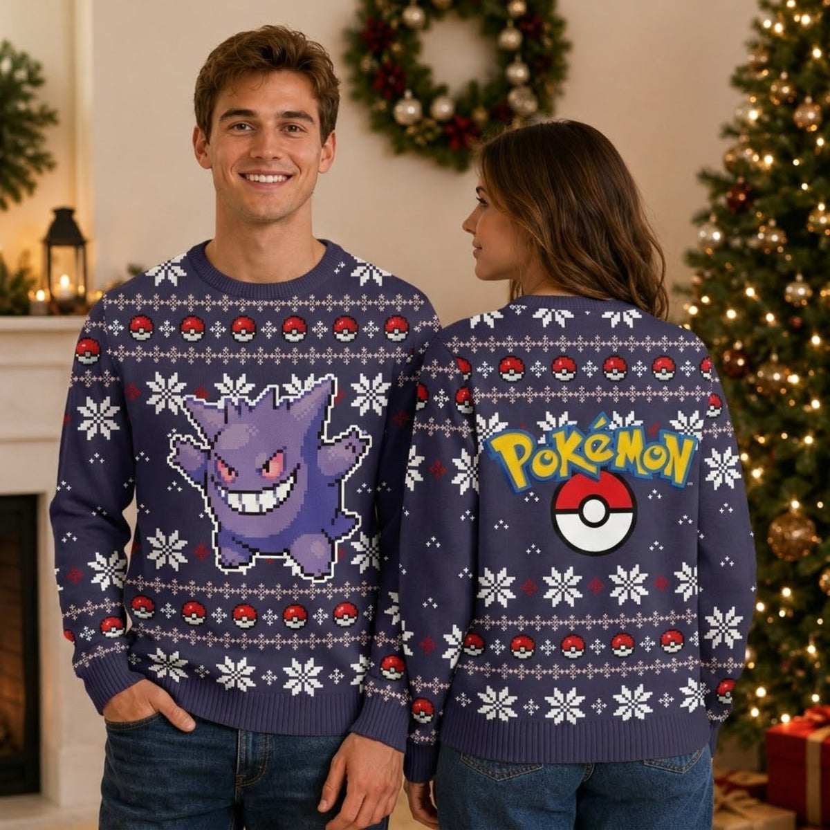 Purple Shadow Mischief Ghost Ugly Christmas Sweater - Pixel Art Holiday Knit Print
