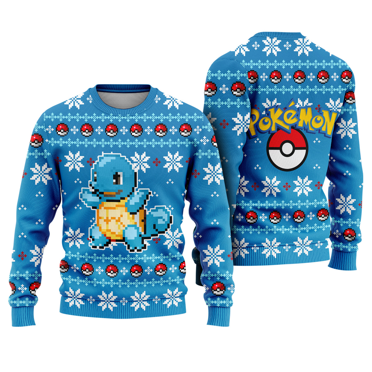 Tiny Blue Water Turtle Ugly Christmas Sweater - Pixel Art Holiday Knit Print
