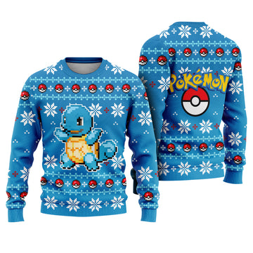 Tiny Blue Water Turtle Ugly Christmas Sweater - Pixel Art Holiday Knit Print