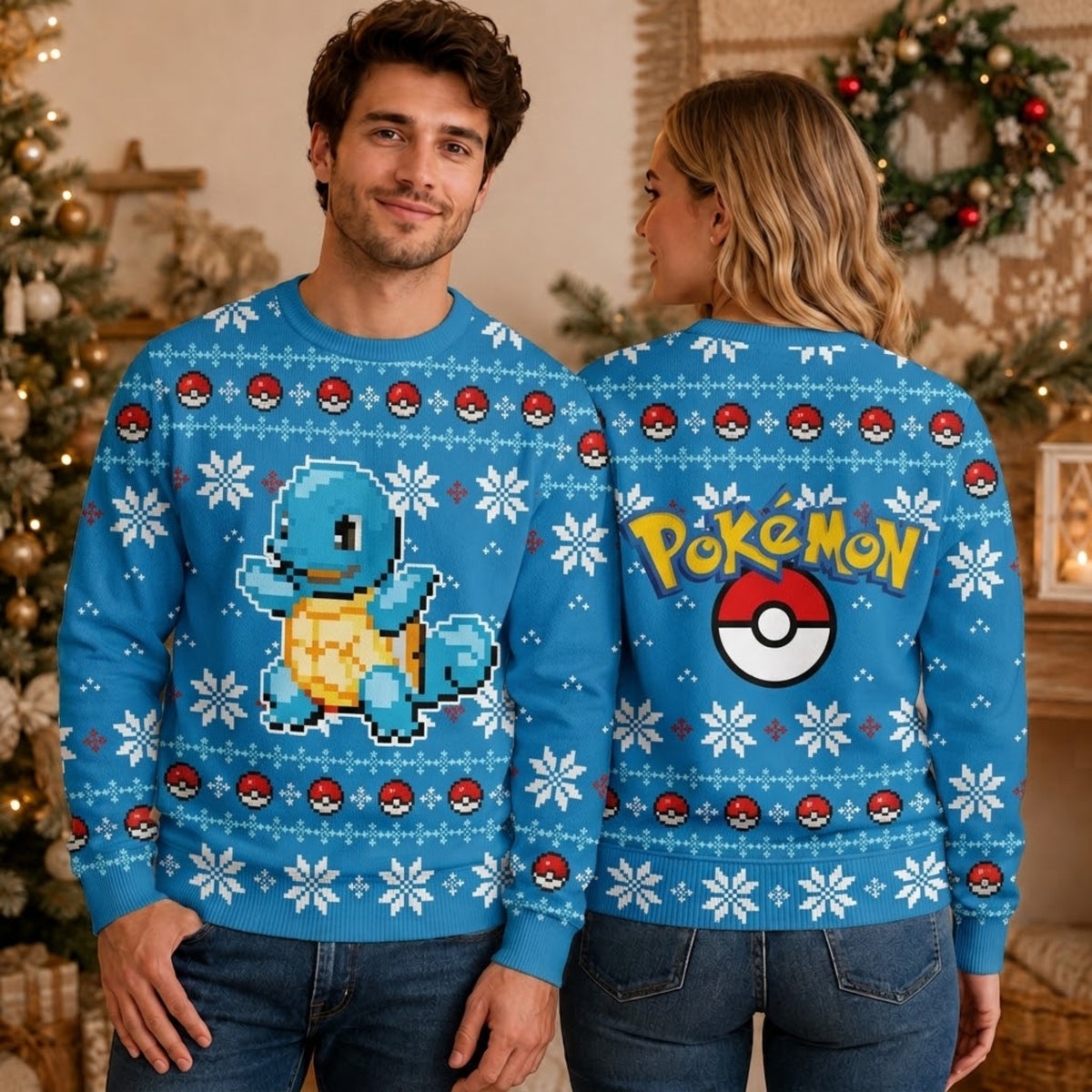 Tiny Blue Water Turtle Ugly Christmas Sweater - Pixel Art Holiday Knit Print