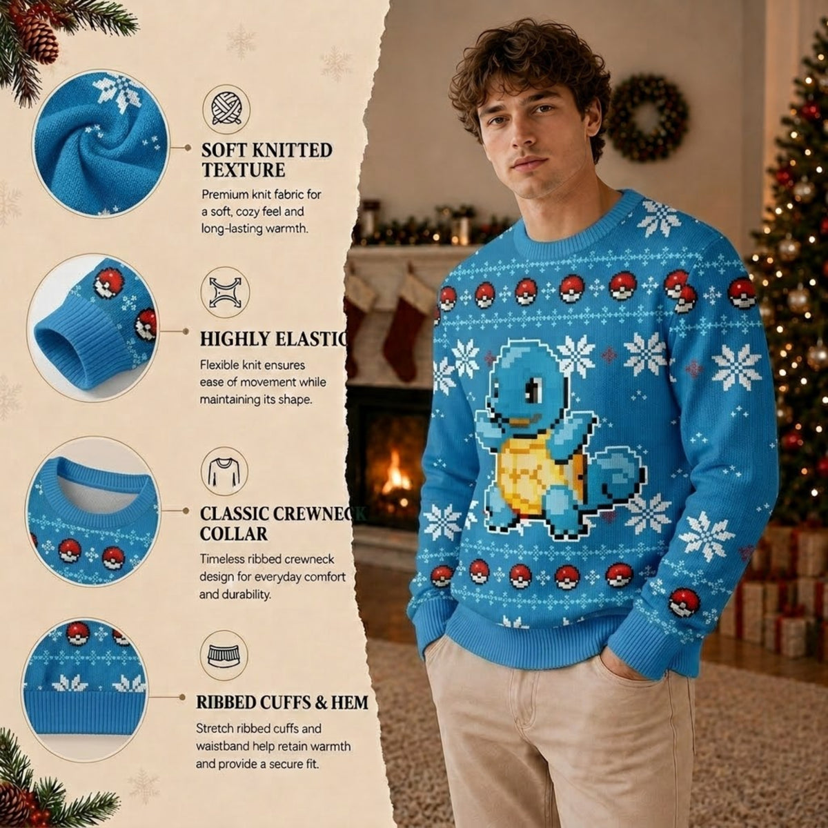 Tiny Blue Water Turtle Ugly Christmas Sweater - Pixel Art Holiday Knit Print