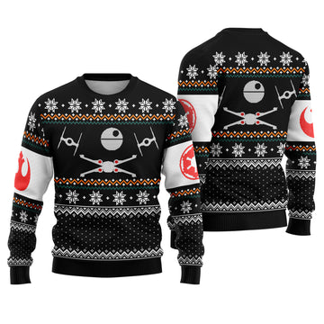 Galactic Dogfight Ugly Christmas Sweater - Deep Space Opera Holiday Knit Print