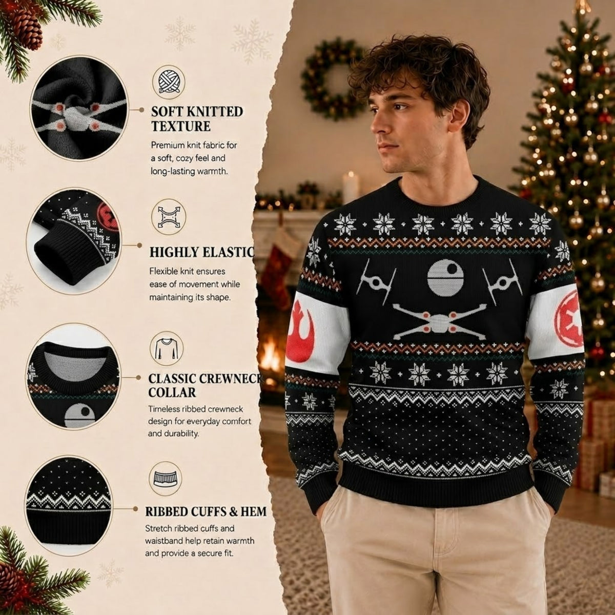 Galactic Dogfight Ugly Christmas Sweater - Deep Space Opera Holiday Knit Print