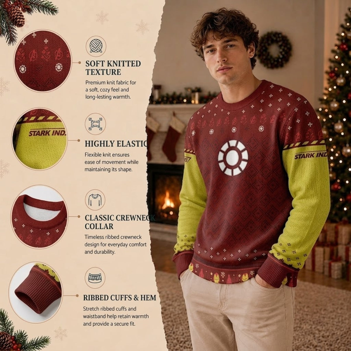 Armored Billionaire Hero Ugly Christmas Sweater - Tech Genius Holiday Knit Print