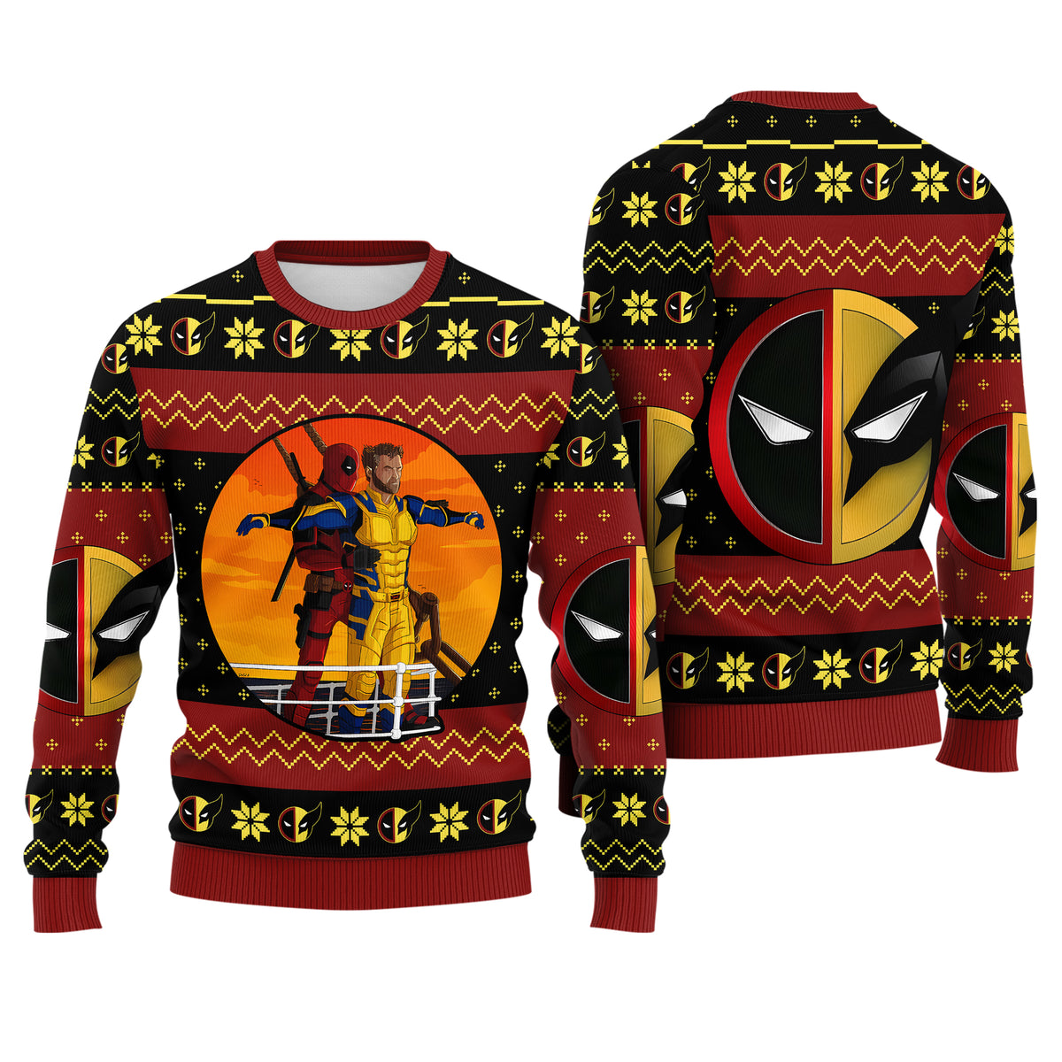 Mercenary and Wild Claw Ugly Christmas Sweater - Superhero Frenemies Holiday Knit Print