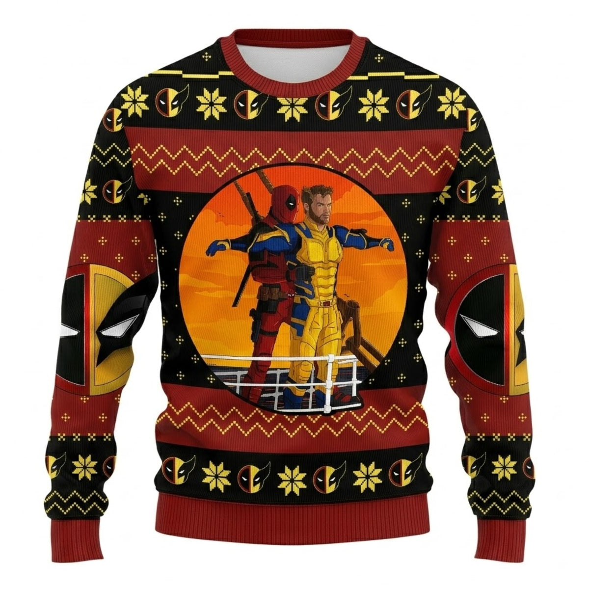 Mercenary and Wild Claw Ugly Christmas Sweater - Superhero Frenemies Holiday Knit Print