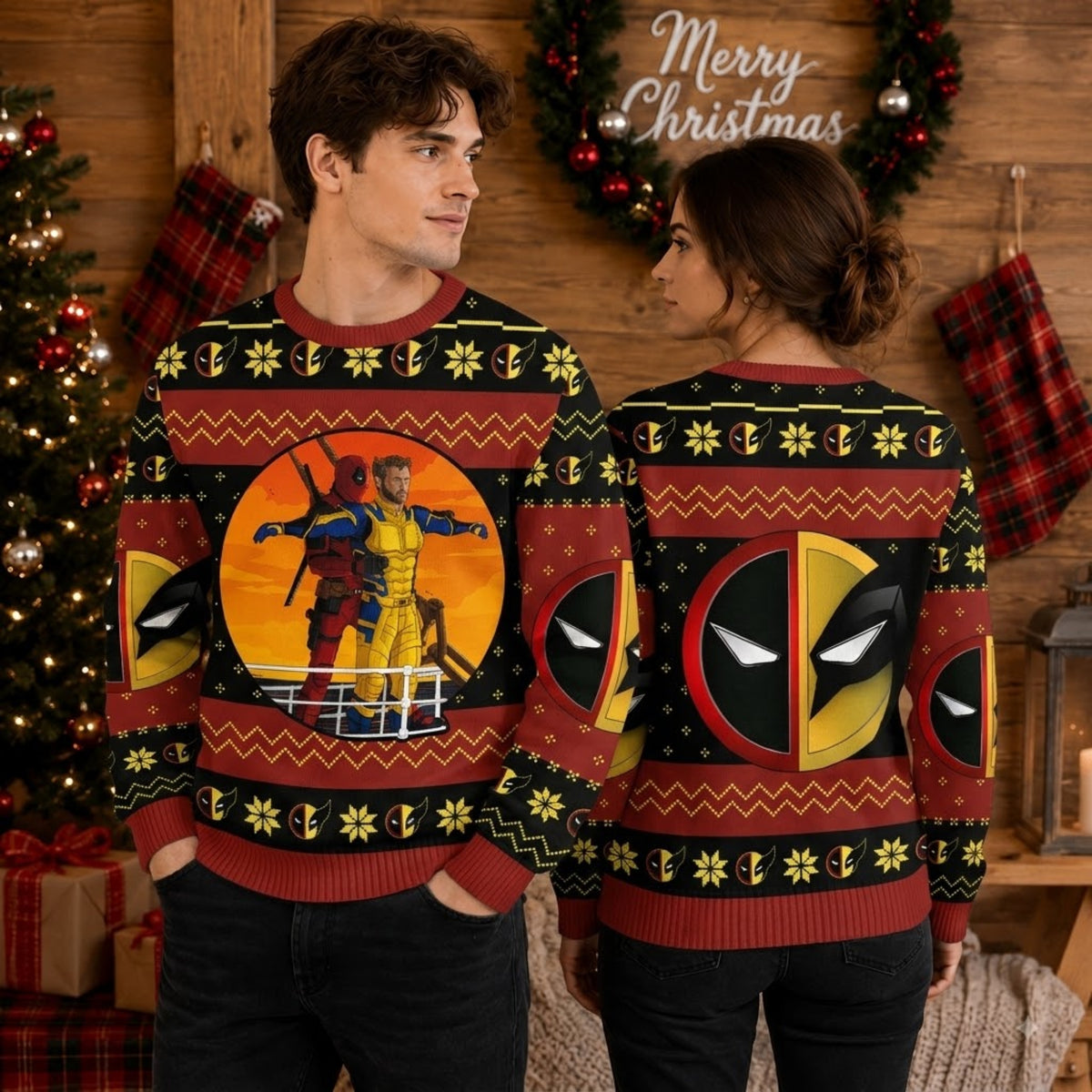 Mercenary and Wild Claw Ugly Christmas Sweater - Superhero Frenemies Holiday Knit Print