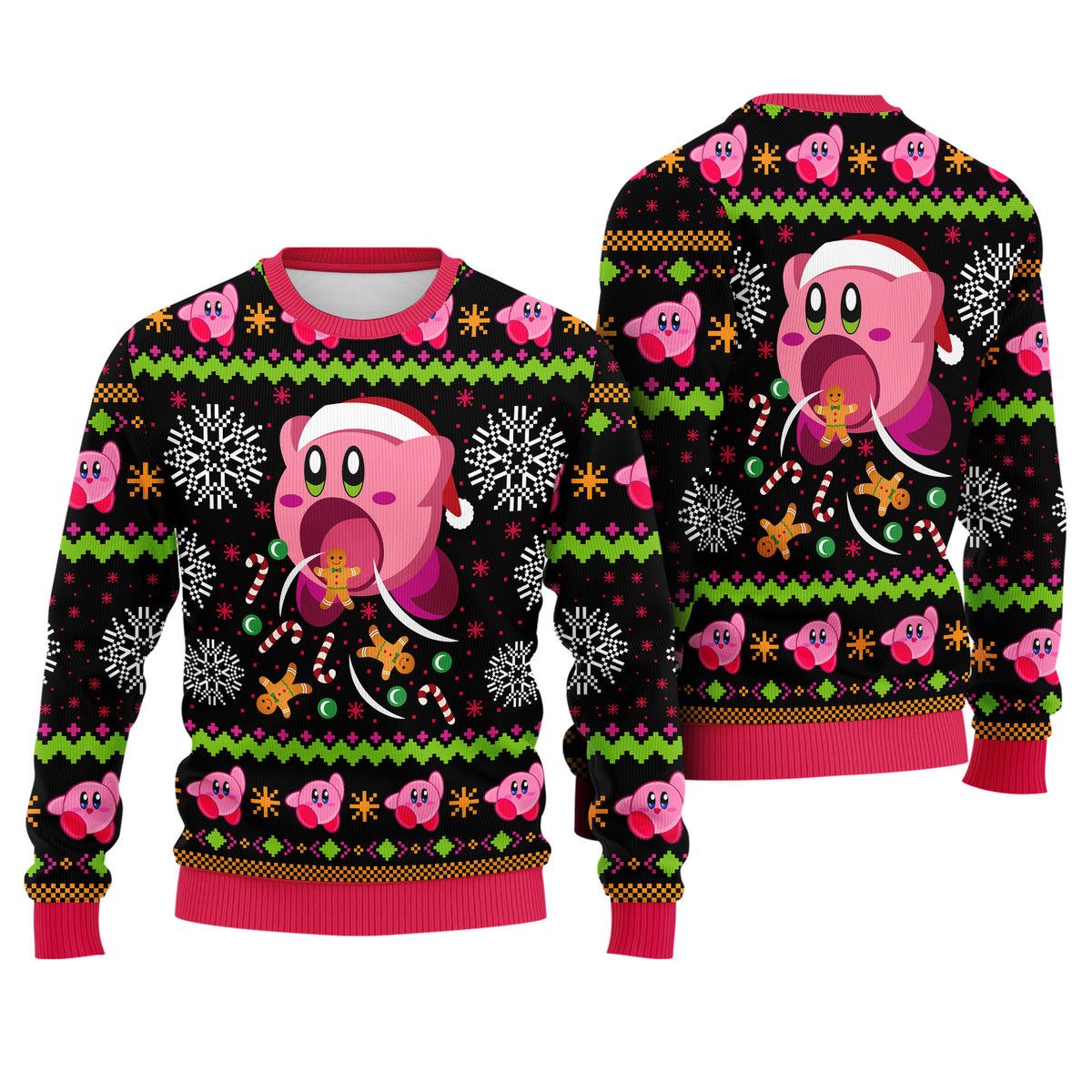 Pink Star Inhaler Dream Realm Hero Ugly Christmas Sweater - Video Game Holiday Knit Print