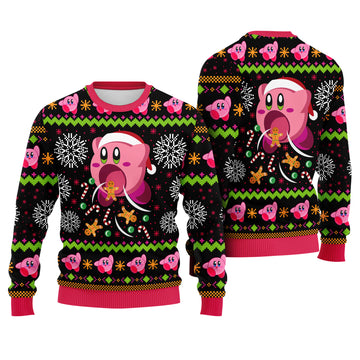 Pink Star Inhaler Dream Realm Hero Ugly Christmas Sweater - Video Game Holiday Knit Print
