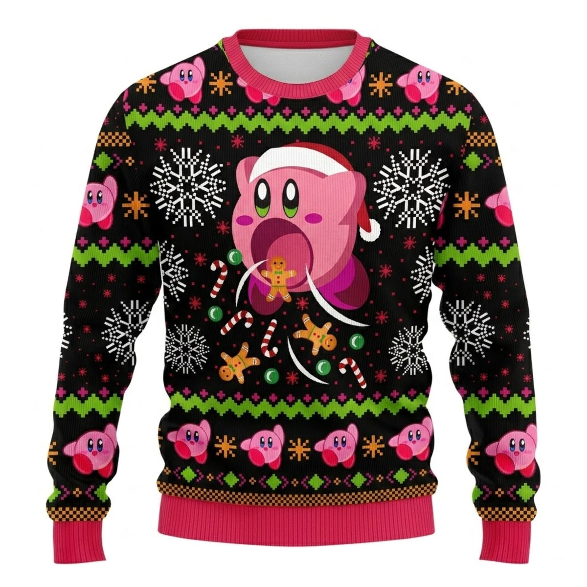 Pink Star Inhaler Dream Realm Hero Ugly Christmas Sweater - Video Game Holiday Knit Print