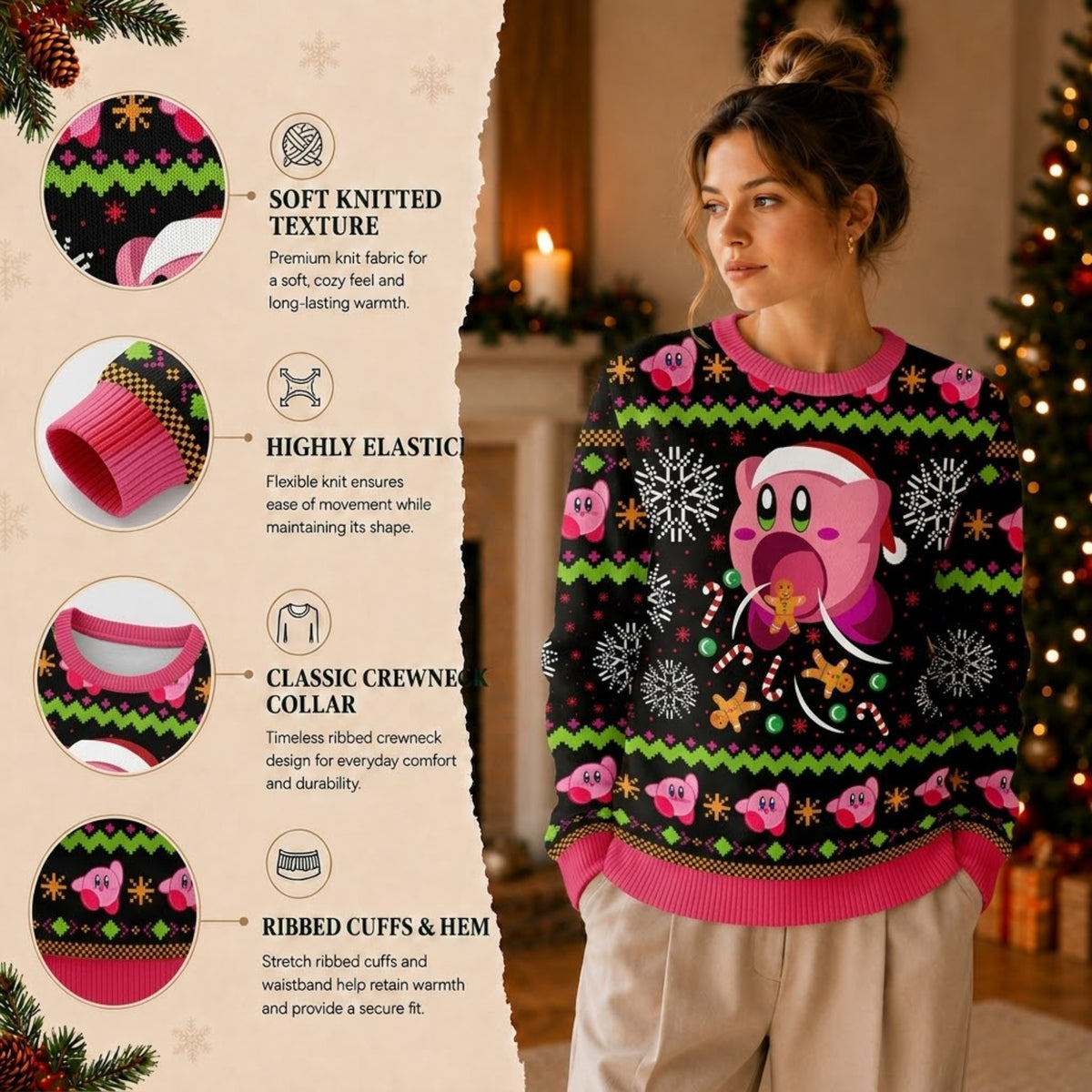 Pink Star Inhaler Dream Realm Hero Ugly Christmas Sweater - Video Game Holiday Knit Print
