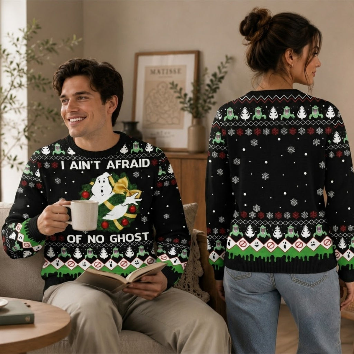 Who You Gonna Call Spook Trapper Ugly Christmas Sweater - Supernatural Holiday Knit Print