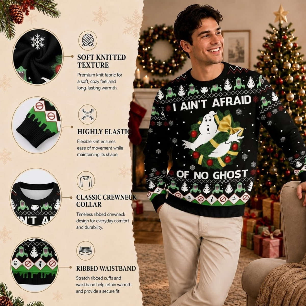 Who You Gonna Call Spook Trapper Ugly Christmas Sweater - Supernatural Holiday Knit Print