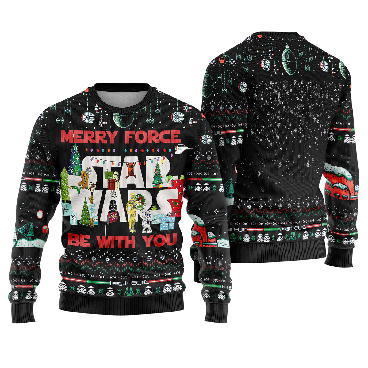 May The Cosmic Energy Be With You Ugly Christmas Sweater - Galactic Holiday Knit Print