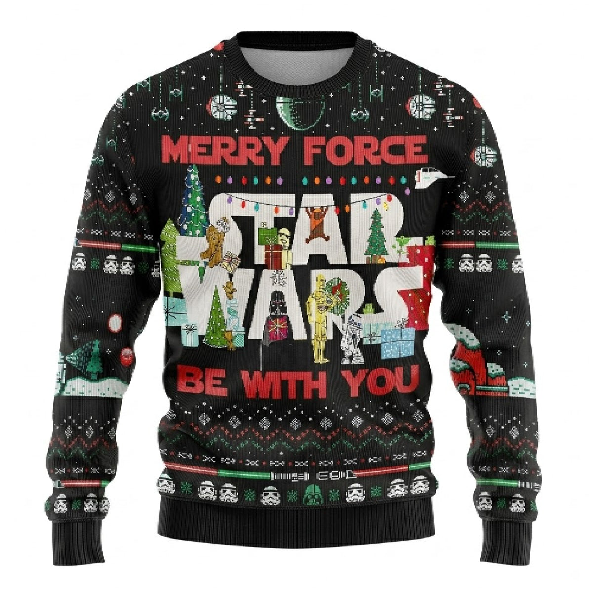 May The Cosmic Energy Be With You Ugly Christmas Sweater - Galactic Holiday Knit Print