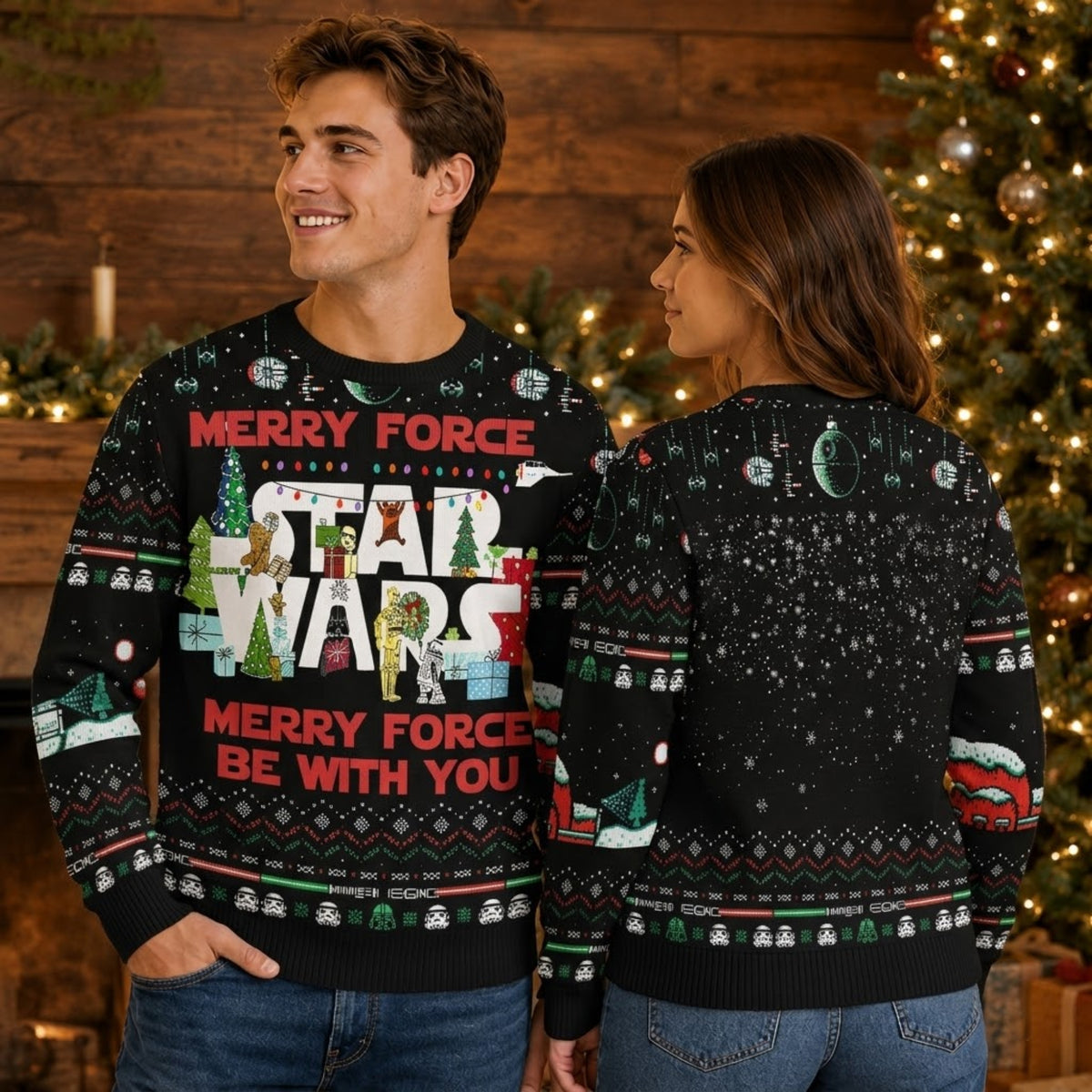 May The Cosmic Energy Be With You Ugly Christmas Sweater - Galactic Holiday Knit Print