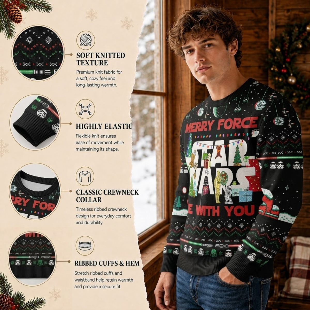 May The Cosmic Energy Be With You Ugly Christmas Sweater - Galactic Holiday Knit Print