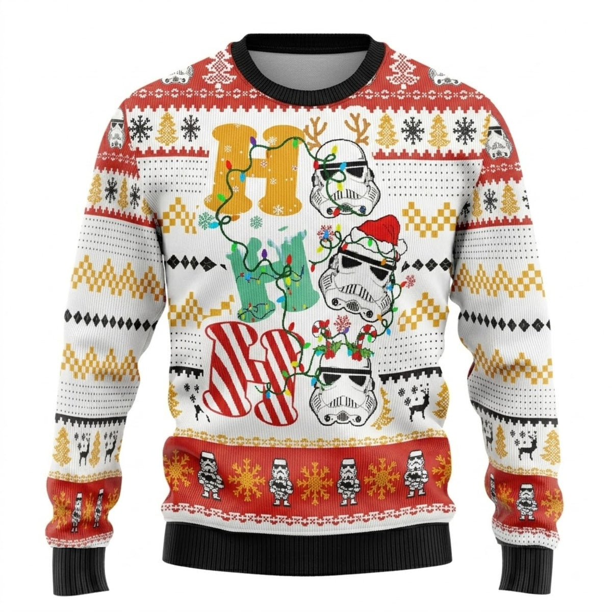 Imperial Galactic Soldier Helmet Ho Ho Ho Ugly Christmas Sweater - Sci-Fi Holiday Knit Print