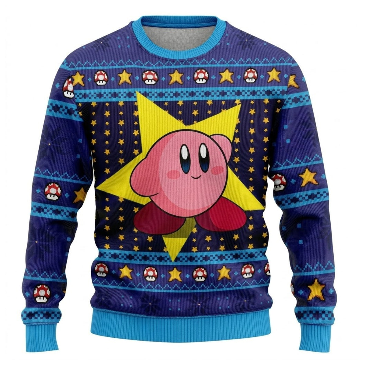 Round Pink Star Hero in Dream Land Ugly Christmas Sweater - Video Game Holiday Knit Print