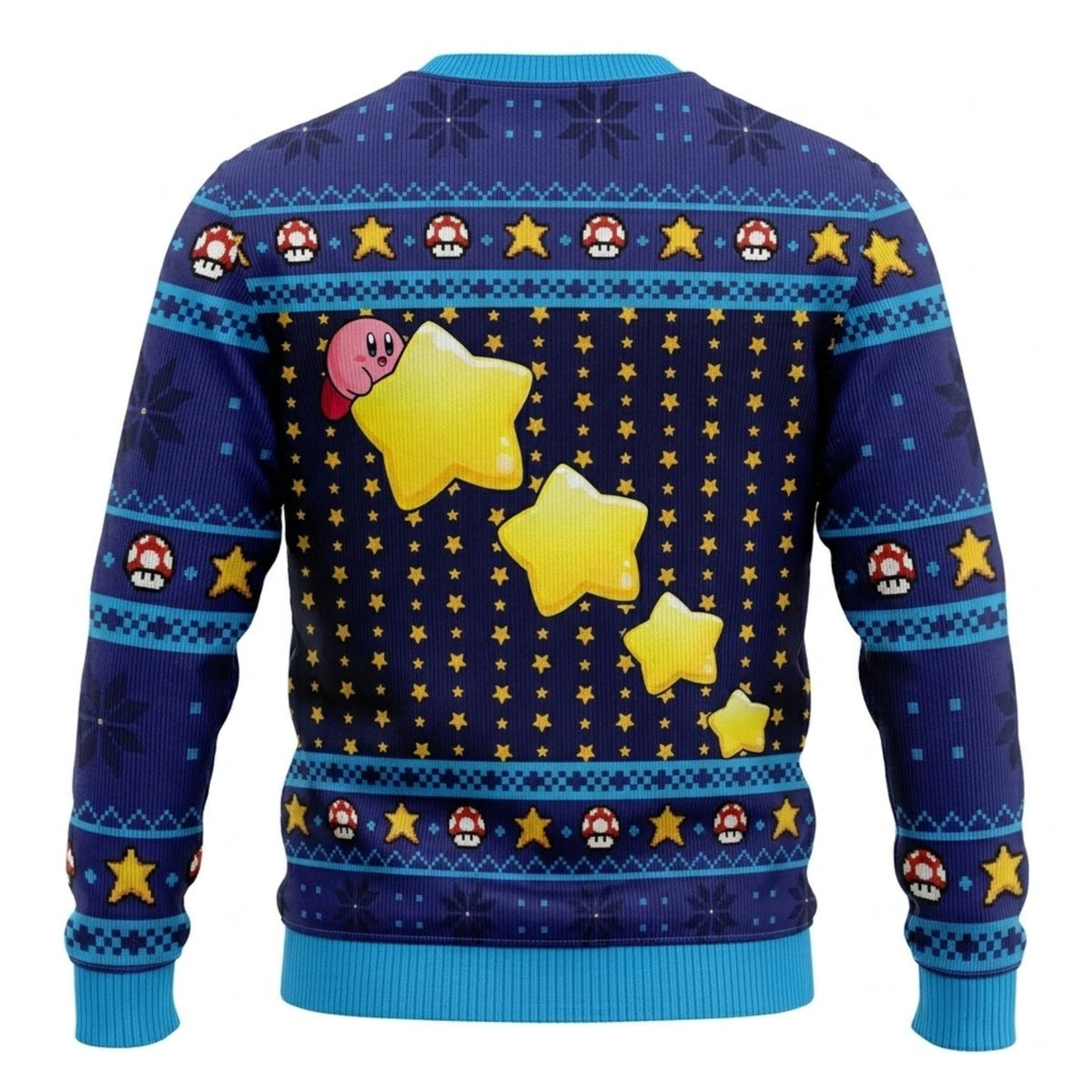 Round Pink Star Hero in Dream Land Ugly Christmas Sweater - Video Game Holiday Knit Print