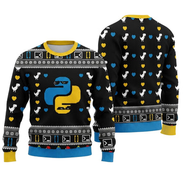 Python Logo Ugly Christmas Sweater - Geeky Programmer Holiday Knit Print