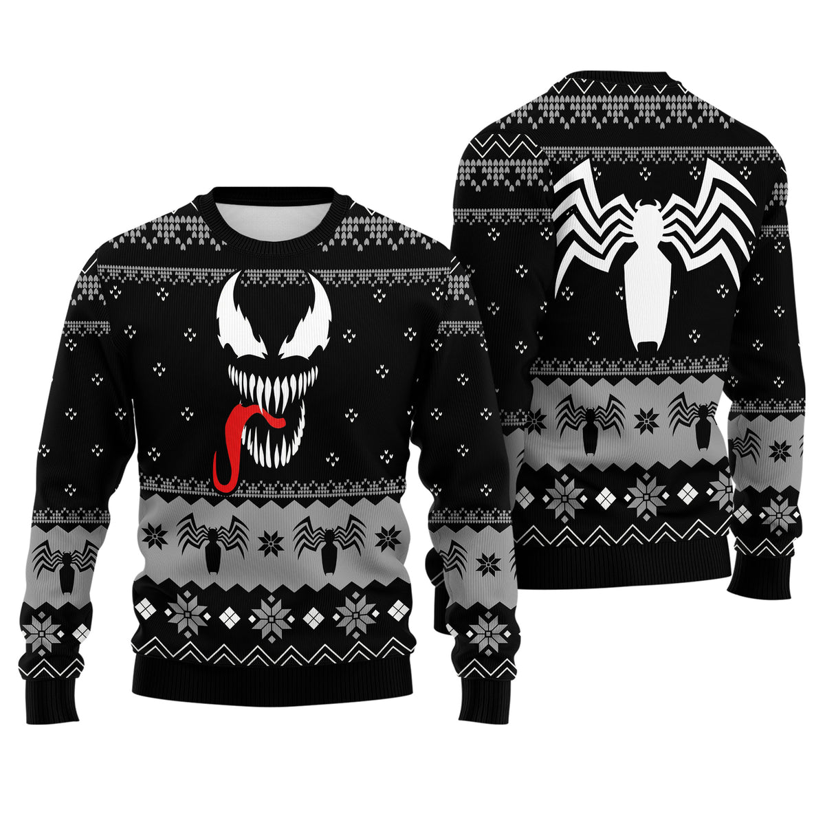 Alien Symbiote Sharp Teeth Antihero Ugly Christmas Sweater - Comic Dark Host Holiday Knit Print