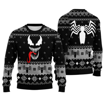 Alien Symbiote Sharp Teeth Antihero Ugly Christmas Sweater - Comic Dark Host Holiday Knit Print