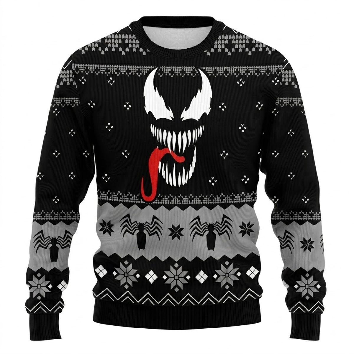 Alien Symbiote Sharp Teeth Antihero Ugly Christmas Sweater - Comic Dark Host Holiday Knit Print