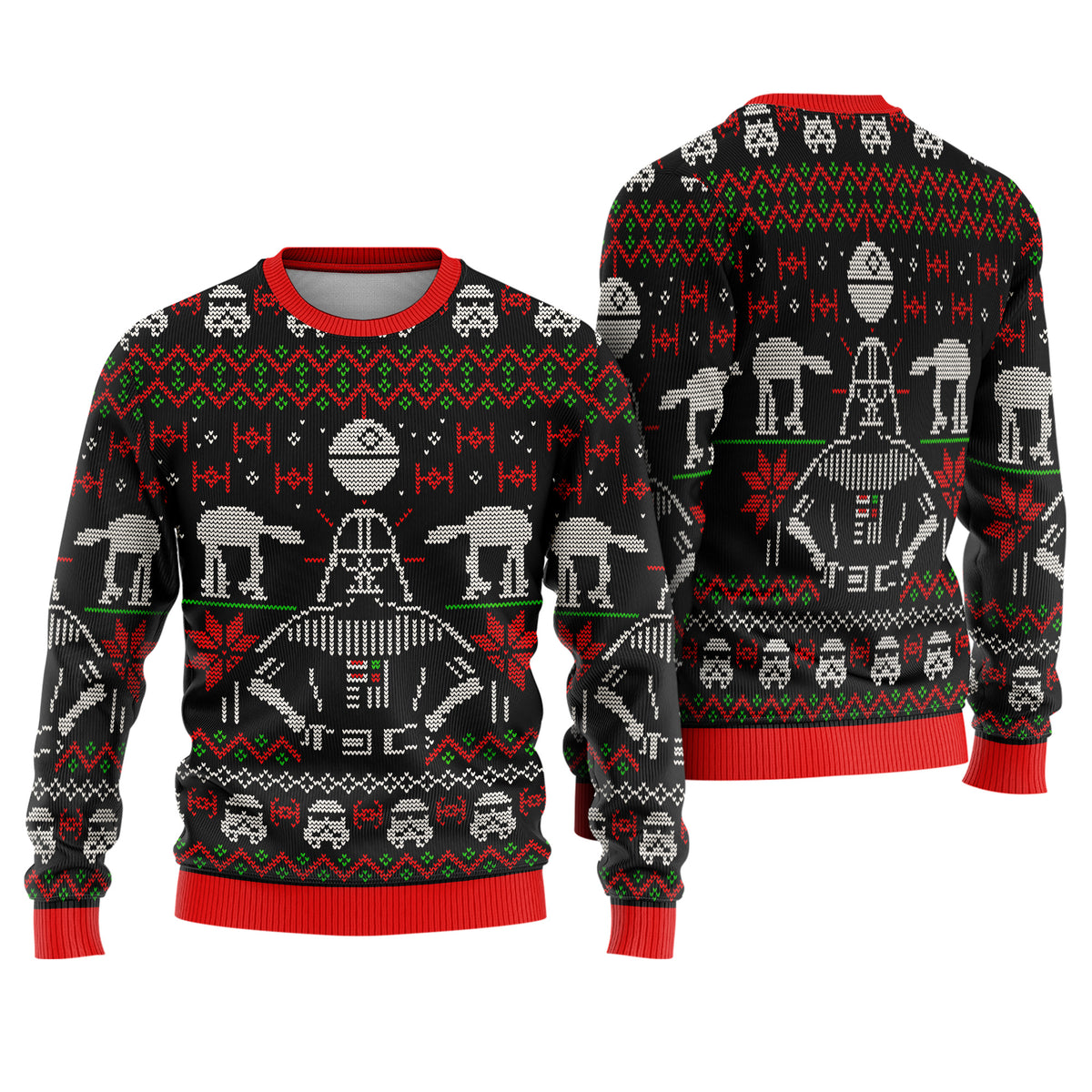 Dark Masked Galactic Overlord Ugly Christmas Sweater - Space Empire Holiday Knit Print