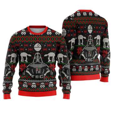 Dark Masked Galactic Overlord Ugly Christmas Sweater - Space Empire Holiday Knit Print