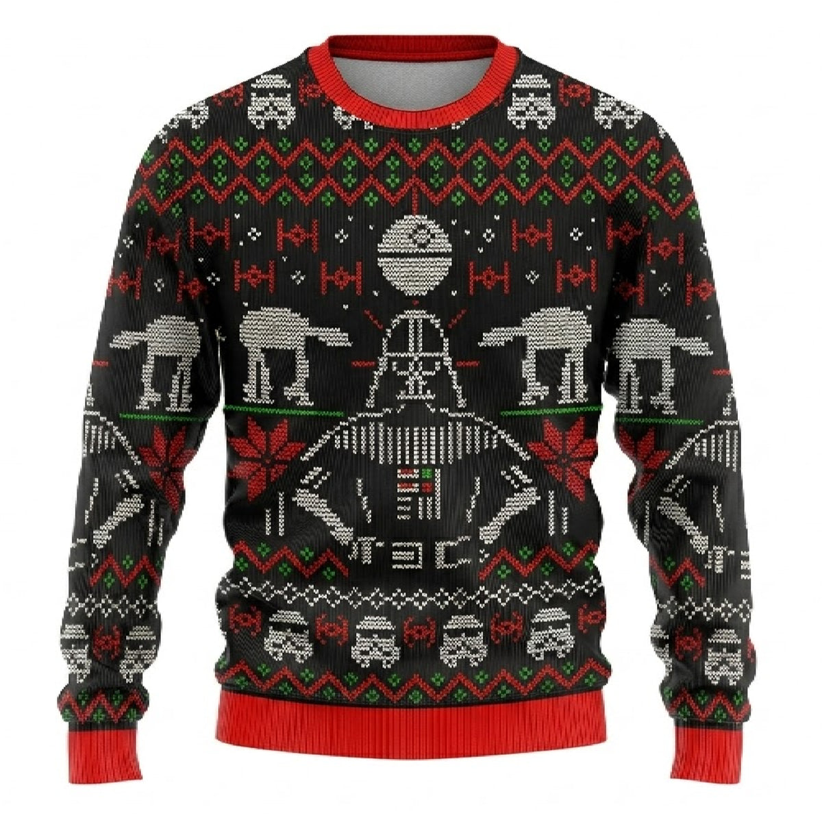 Dark Masked Galactic Overlord Ugly Christmas Sweater - Space Empire Holiday Knit Print