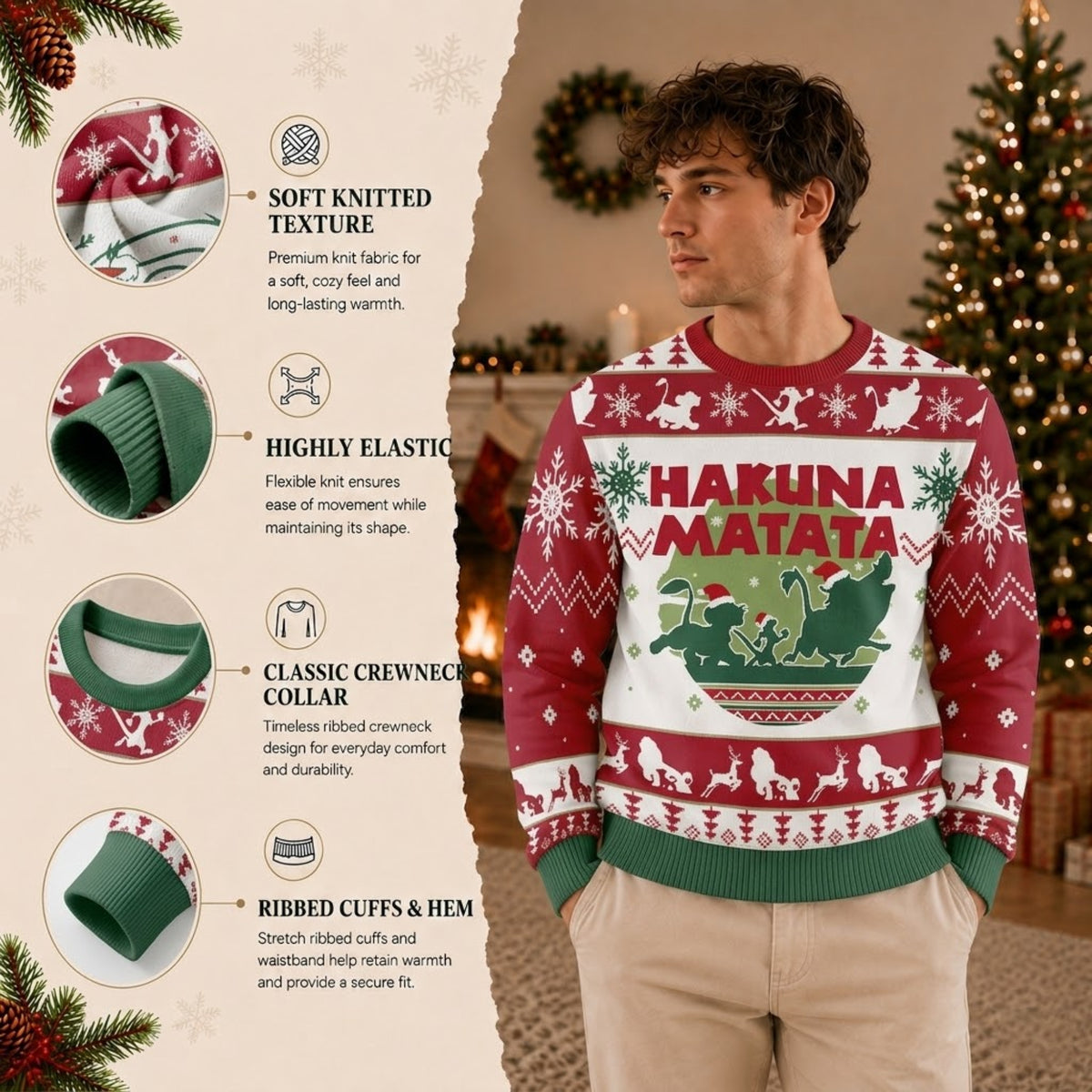 Savanna Lion Prince Wild Animal Vibe Ugly Christmas Sweater - Safari Rock Holiday Knit Print