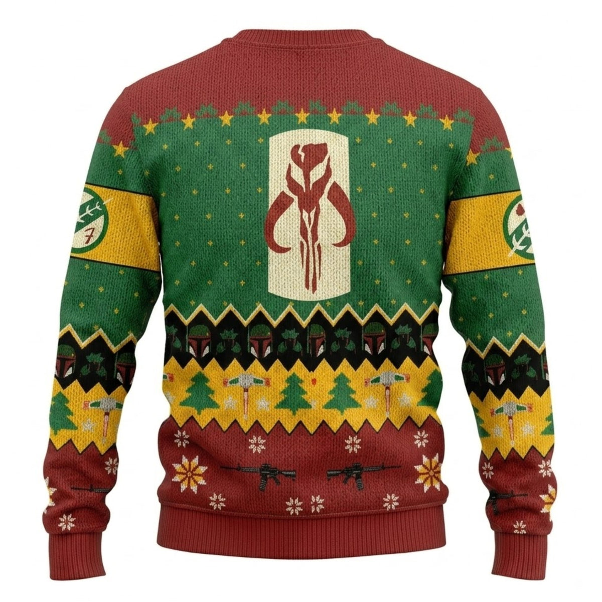 Galaxy Bounty Hunter Armored Helmet Ugly Christmas Sweater - Space Hunter Holiday Knit Print