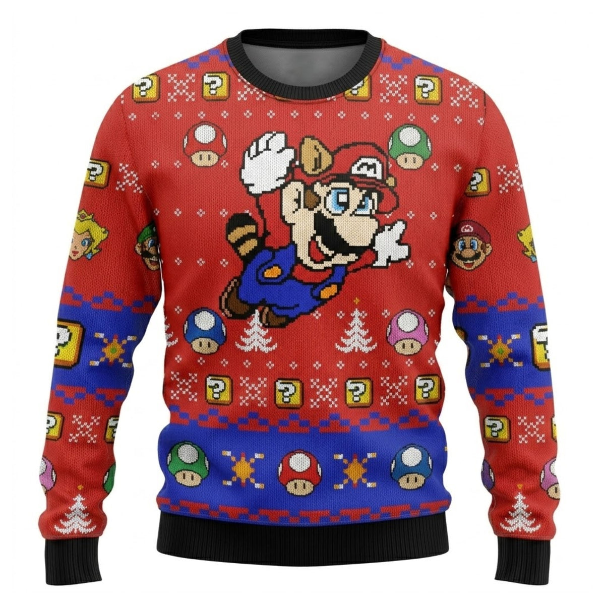 Red Cap Mustache Plumber Ugly Christmas Sweater - Pixel Art Holiday Knit Print
