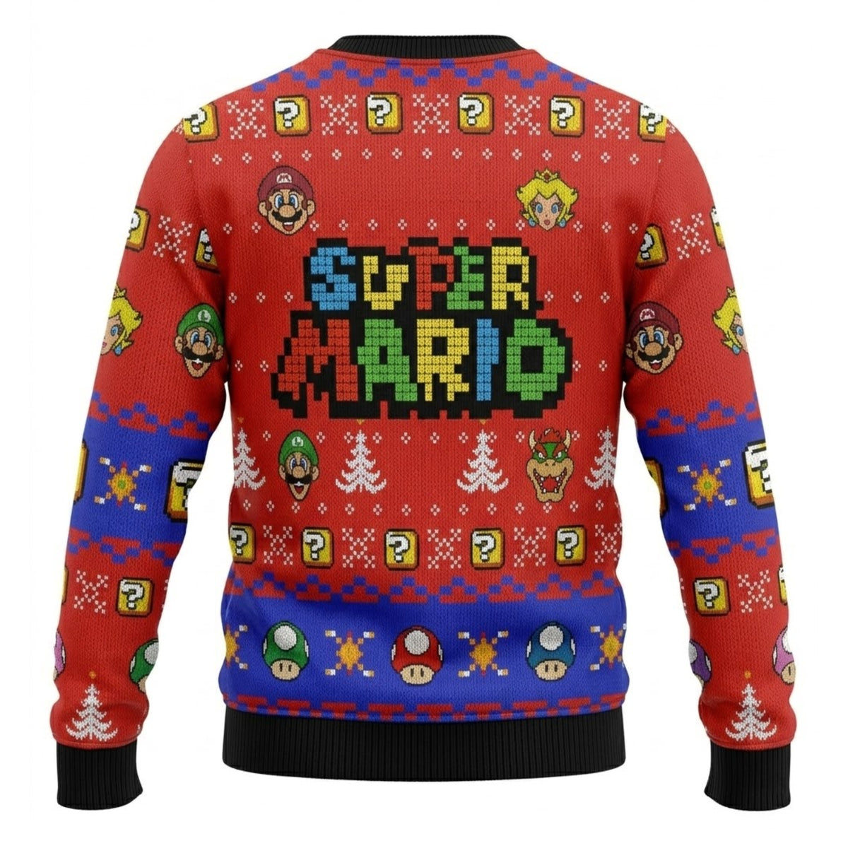 Red Cap Mustache Plumber Ugly Christmas Sweater - Pixel Art Holiday Knit Print