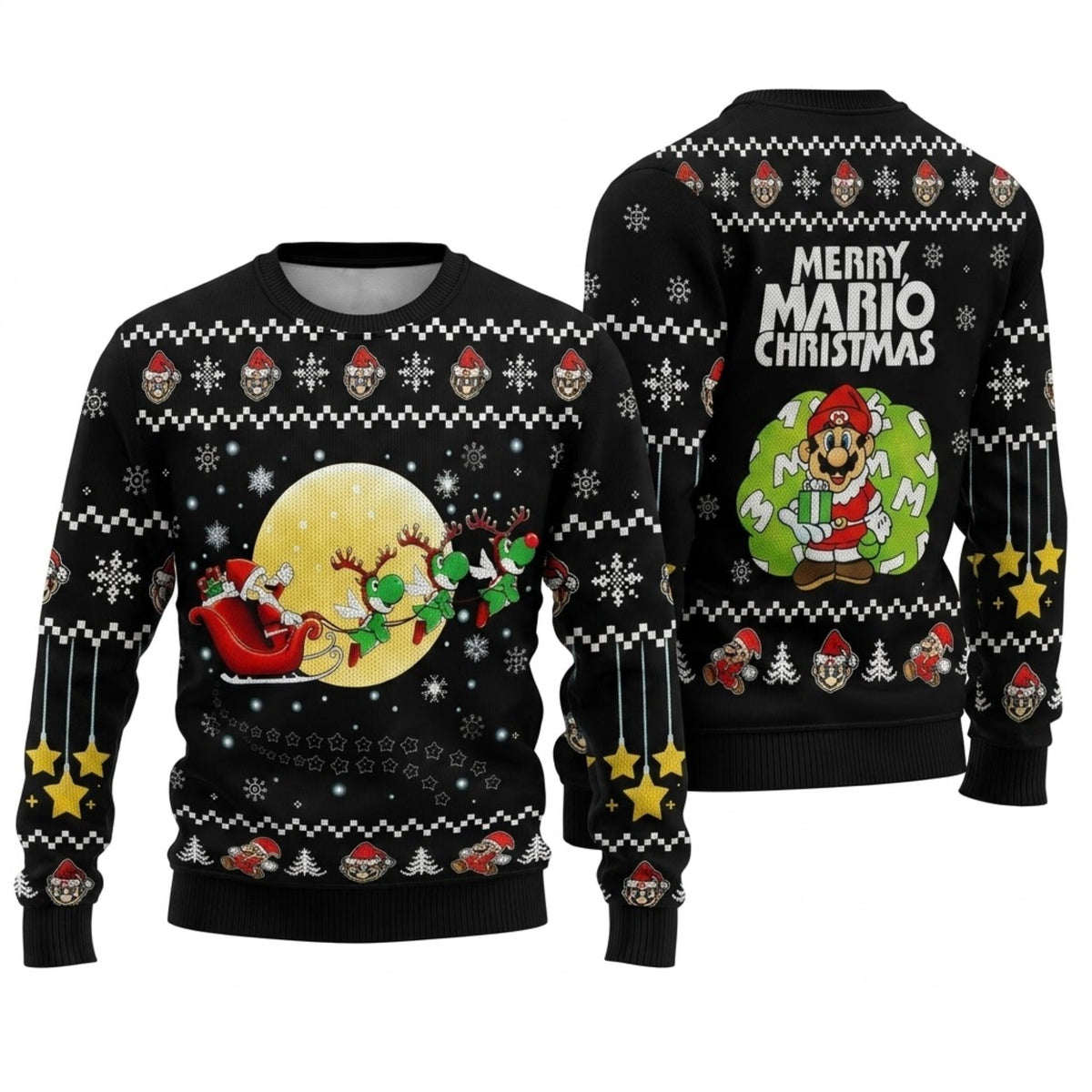 Pixel Plumber Happy Ugly Christmas Sweater - 8-Bit Gaming Holiday Knit Print