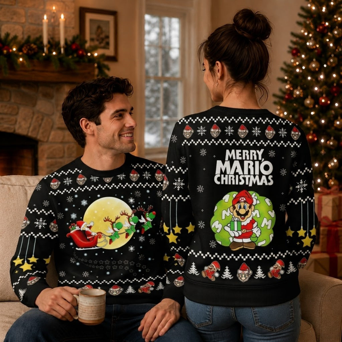 Pixel Plumber Happy Ugly Christmas Sweater - 8-Bit Gaming Holiday Knit Print