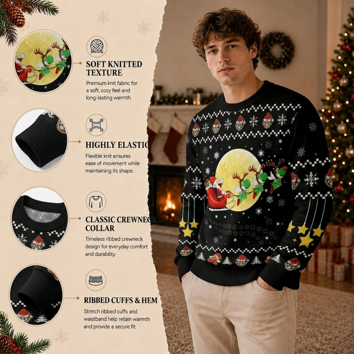Pixel Plumber Happy Ugly Christmas Sweater - 8-Bit Gaming Holiday Knit Print