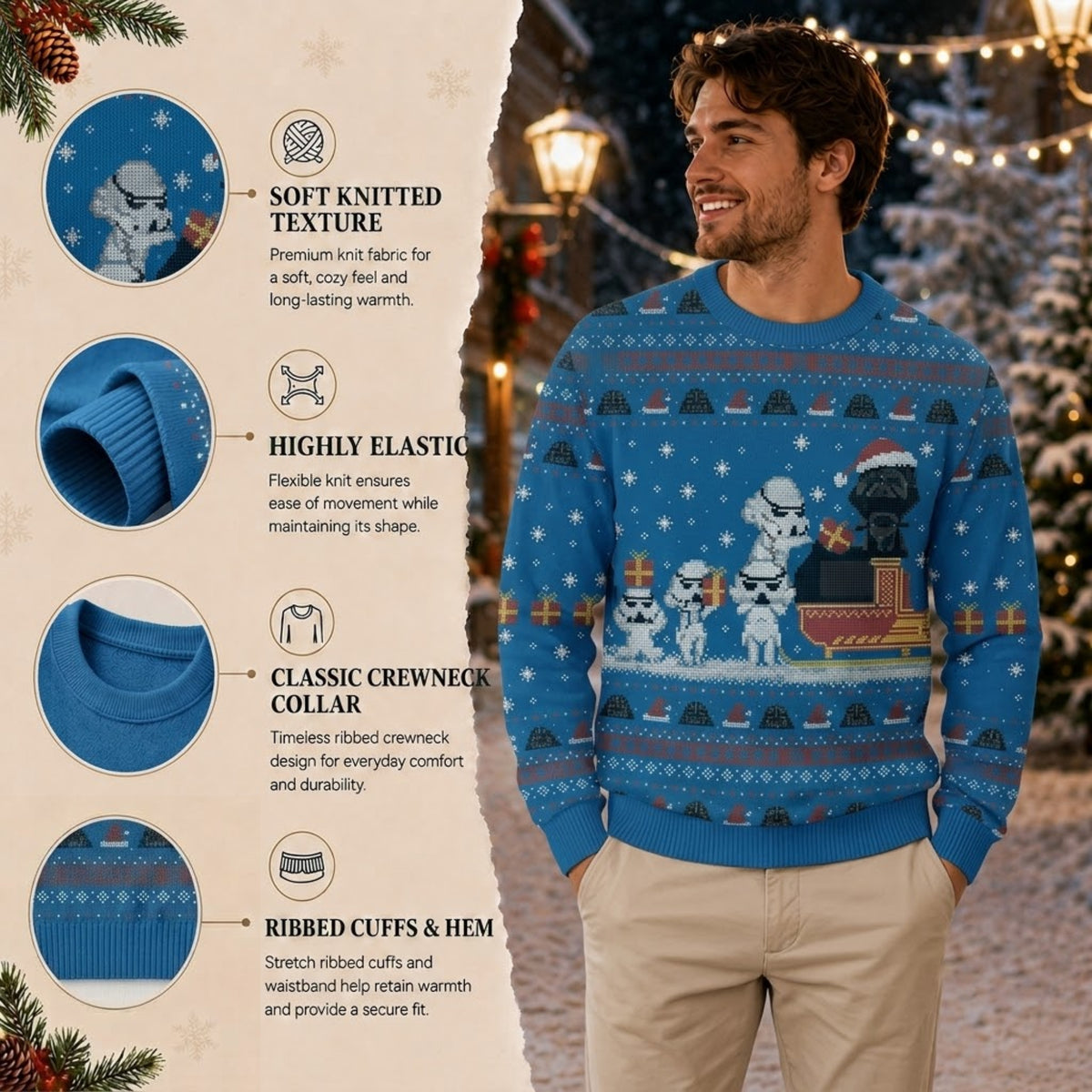 Galactic Empire Snowtrooper Ugly Christmas Sweater - Festive Sci-Fi Holiday Knit Print