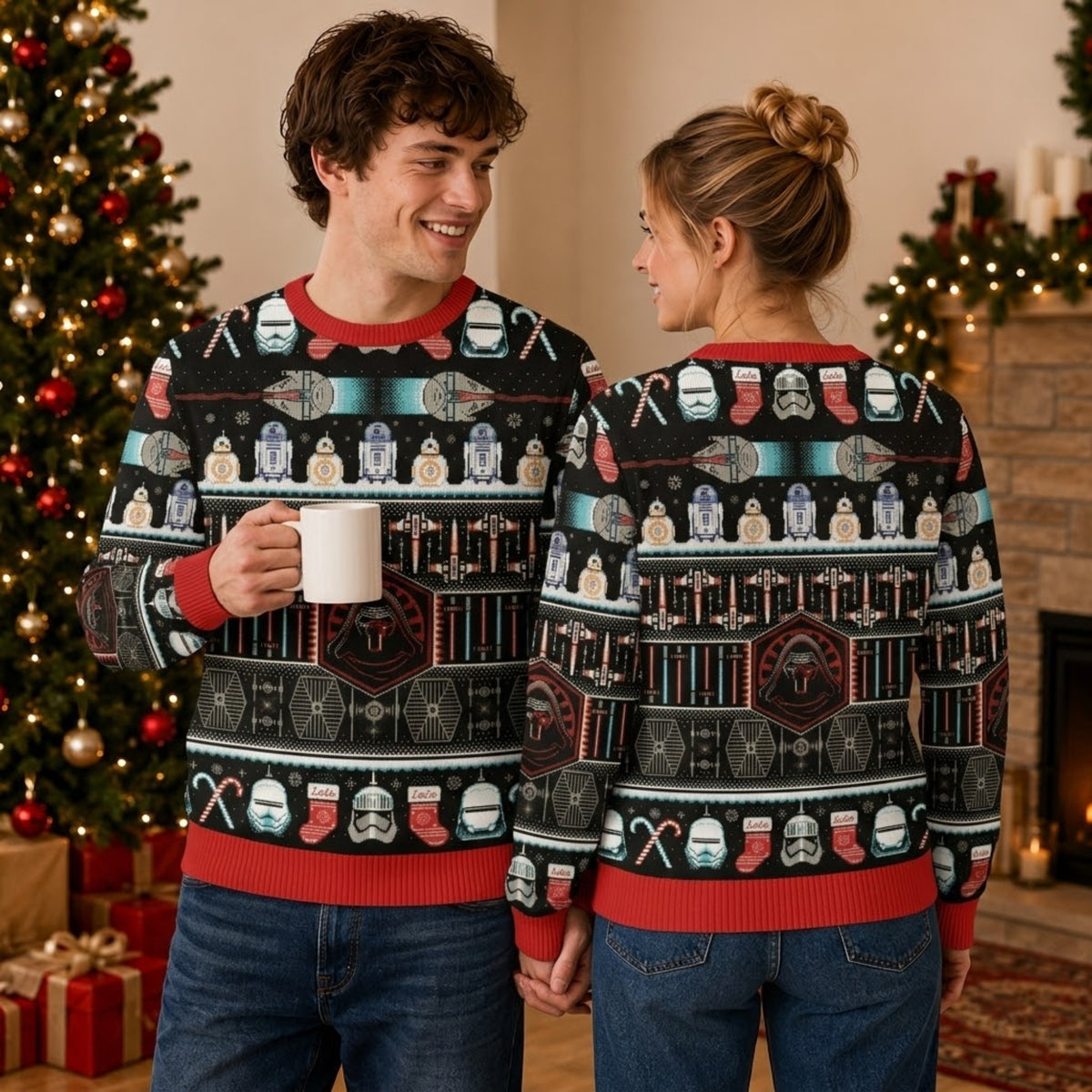Galactic Sci-Fi Heroes Ugly Christmas Sweater - Festive Holiday Knit Print