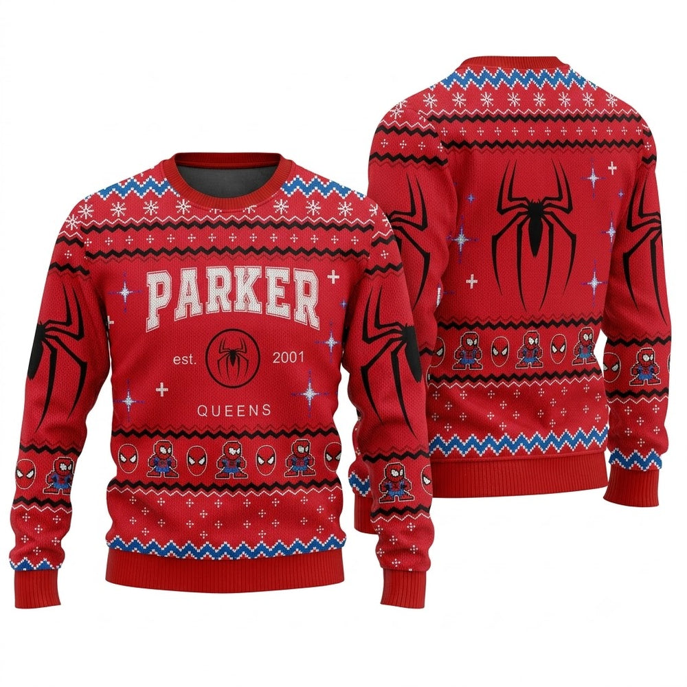 Spider Web Wall Crawler Hero Ugly Christmas Sweater - Superhero Holiday Knit Print