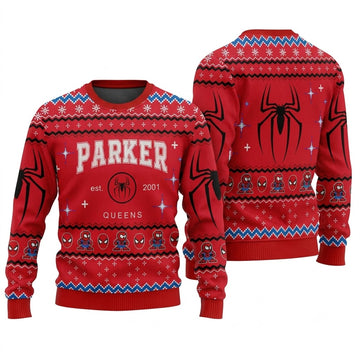 Spider Web Wall Crawler Hero Ugly Christmas Sweater - Superhero Holiday Knit Print